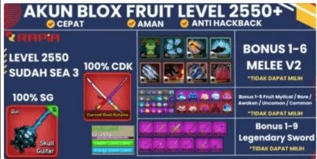 Gambar Product Akun Blox Fruits Level MAX - Soul Guitar [SG] - Cursed Dual Katana [CDK] GODHUMAN + Bonus