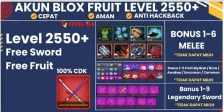 Gambar Product Akun Blox Fruits Level MAX - GODHUMAN - Cursed Dual Katana [CDK] + Bonus