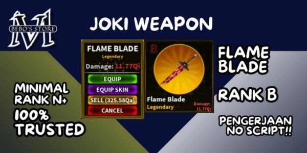 Gambar Product JOKI WEAPON FLAME BLADE RANK B (MINIMUM RANK N+)