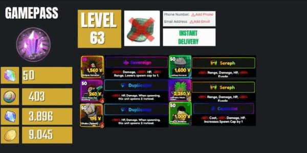 Gambar Product Account Sovereign Meta Madara / Eclipse Sorcerer, Duplicator Tanjiro Evo, Duplicator Okarun, Seraph Broly, Seraph Gojo | Anime Rangers X