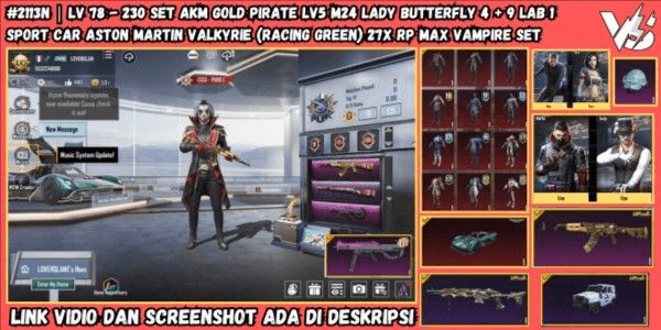 Gambar Product AKUN SPORT CAR ASTON MARTIN | AKM GOLD PIRATE LEVEL 5 M24 LADY BUTTERFLY LEVEL 4 + 9 LAB | RP MAX 27 KALI - VAMPIRE SET #2113