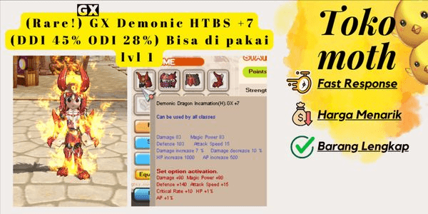 Gambar Product (Rare!) GX Demonic HTBS +7 (DDI 45% ODI 28%) Usable from lvl 1