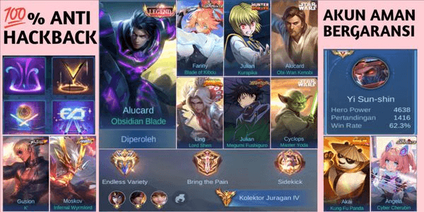 Gambar Product SKIN 438!! 1 LEGEND, 2 ASPIRANT, 3 COLLECTOR, 2 SANRIO, 2 STAR WARS, 1 DUCATI, 1 JJK, 1 HXH, 1 ALL STARS, 2 KOF, FULL KUNG FU PANDA, 11 LUCKY BOX, 45 EPIC