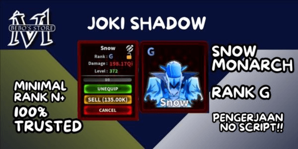 Gambar Product JOKI SHADOW SNOW MONARCH RANK G (MINIMAL DPS 5++ Qi)