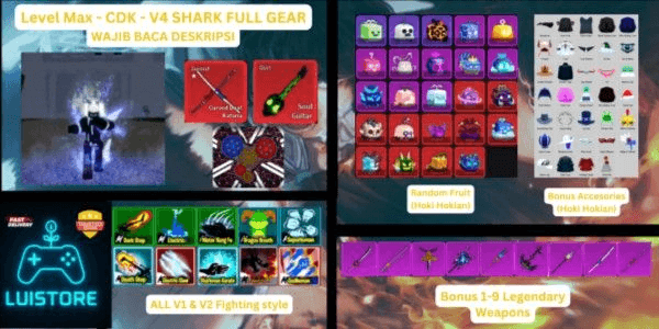 Gambar Product Akun Blox Fruit Level Max - CDK - SHARK V4 FULL GEAR