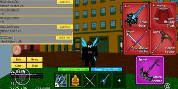 Gambar Product 3 RACE V4 FULL GEAR CYBORG HUMAN SHARK - CURSED DUAL KATANA DAN SOUL GUITAR - AKUN BLOXFRUIT LEVEL MAX MANY BONUS