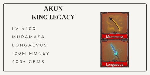 Gambar Product AKUN KING LEGACY - MURAMASA, LONGAEVUS