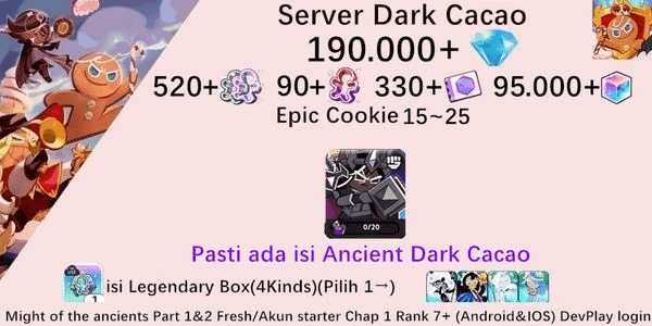 Gambar Product Cookie Run Kingdom starter account(Dack Cacao Server)DC7