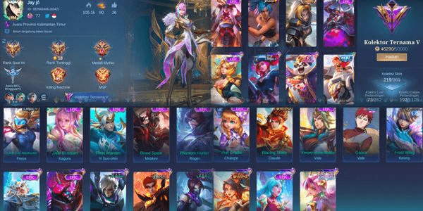 Gambar Product Famous Collector Sultan Account 5 Skins 219 Full Hero 20 Epic, Covenant Benedetta, Collector Natalia, etc. Recal Chicken