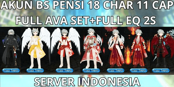 Gambar Product ACCOUNT BS RETIRED 18 CHAR 11 CAP MAX LVL 300 SERVER INDONESIA, FULL AVA SET+HIGH AVA STAT, WAREHOUSE A-E 100, FULL EQ 2S, VIA MQ, ANTI HACKBACK, SUPER CHEAP
