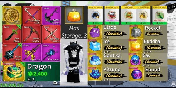 Gambar Product 9 perm, 3 race v4, 5 game pass, 3 fruit storage, avatar beRBX gg, ttk cdk sg