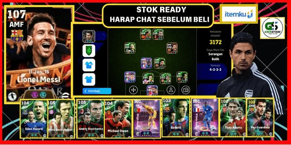 Gambar Product Account GG Push Division Messi BlitzxShevaxHazardxOwenxF.Becken, Manager Mikel Arteta, Squad GG