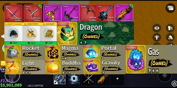 Gambar Product 9 permanent, 3 game pass, 3 fruit storage, v4 ghoul, cdk sg godhuman