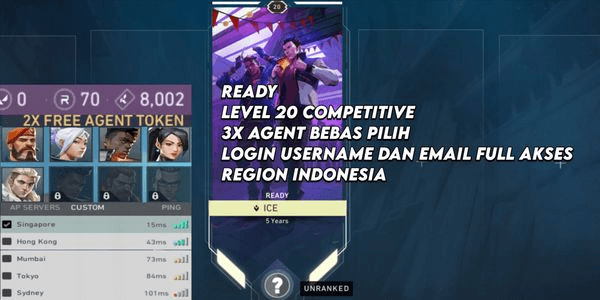 Gambar Product Akun Valorant level 20 bisa Competitive