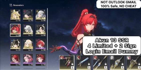 Gambar Product [ CONTACT THE SELLER FIRST ] 13 SSR, Jinhsi + Sign, Yinlin + Sign, Cartethyia, Zhezhi, Verina, Calcharo, Jianxin C1 - Server SEA, Gmail Dummy