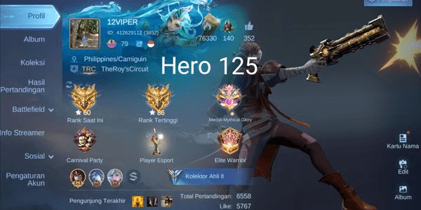 Gambar Product PROMO DISKON Akun Mobile Legends Hero125 Skin187 1Collab 1Limit 24Epic Bagus Banget Aman Garansi Nickname 12Viper