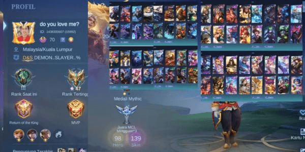 Gambar Product MOBILE LEGEND ACCOUNT CHEAP GG (837) HERO 98 SKIN 139