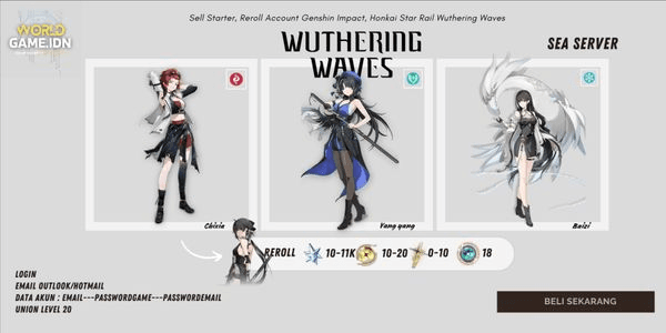 Gambar Product [SEA Server] Reroll Account Wuthering Waves 10-11k | Union Level 20