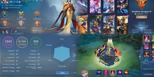 Gambar Product ML Sultan Account Skin 549 Hero Max EmblemAllMax. Naruto Skin Lukas, 4 Legend, Collector YSS Balmond, 12 Zodiac, 3Transfo, Stun Sele, 46 Epic. Safe Account
