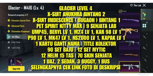 Gambar Product PROMO SULTAN GLACIER ACCOUNT LV 4 | X SUIT BUGAOH STAR 1, X SUIT ANUKHRA STAR 2| 9 LAB WEAPONS