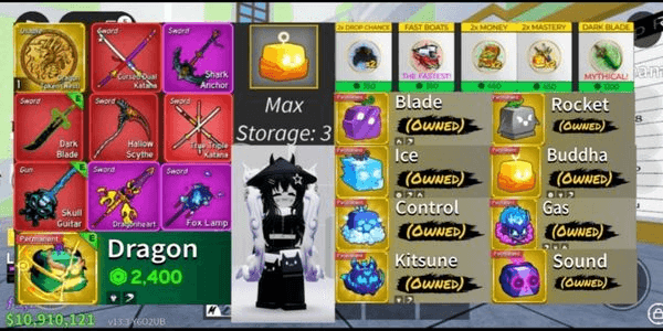 Gambar Product 9 perm, 5 game pass, 2 race v4, 3 max storage, available beRBX for fast, play grow a garden