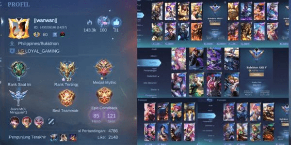 Gambar Product MOBILE LEGEND ACCOUNT CHEAP GG (896) HERO 85 SKIN 121