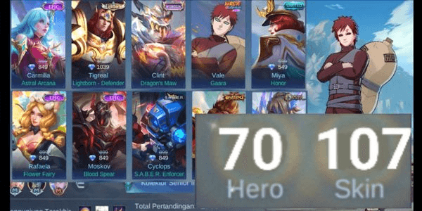 Gambar Product (784) Cheap GG Mobile Legend Account (Many Heroes + Skins)