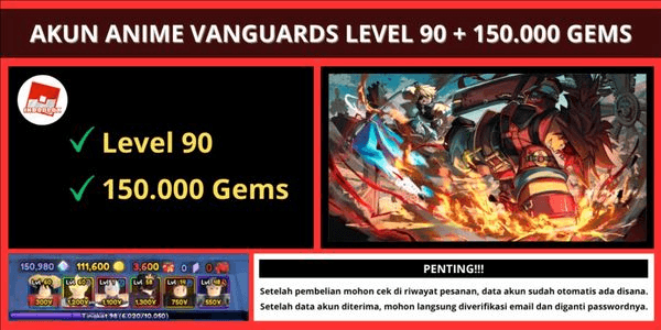 Gambar Product Anime Vanguards Account [Level 90] + 150,000 Gems
