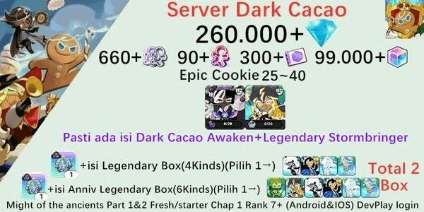Gambar Product Cookie Run Kingdom starter account(Dack Cacao Server)DC9