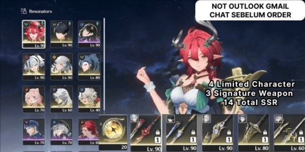 Gambar Product [ SEA ] 14 SSR, Jinhsi + Signature, Camellya + Signature, Jiyan + Signature, Ciaccona, Encore, Chalcaro, Lingyang !BACADESK