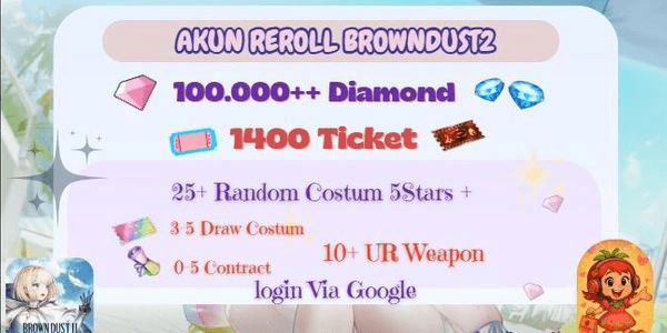 Gambar Product Akun Ghaca BrownDust2 100K+ Diamond | 1400+ Brown Ticket | 25+ Skin Costume 5 stars