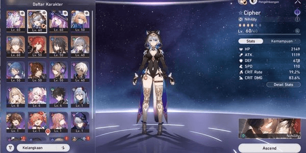 Gambar Product A79 Cipher Castorice Jade Ruan mei Himeko Bronya No sign MC Male TL 47 1375 SJ 10 Ticket + 6 Event