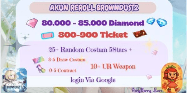 Gambar Product Akun Ghaca BrownDust2 80K-85K Diamond | 800+ Brown Ticket | 25+ Skin Costume 5stars