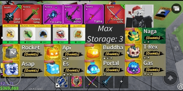 Gambar Product 10 perm, 5 game pass, 4 race v4, max storage 3, ava beRBX, cdk sg on, play gag