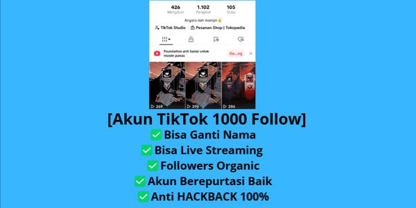 Gambar Product Akun TikTok 1000 Followers #BISALIVESTUDIO #BISALIVEKAMERA #BISALIVEGAMECELLULER