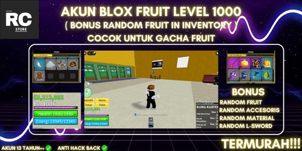 Gambar Product Blox Fruit account level 1000 (bonus random fruit in inventory) suitable for gacha fruit