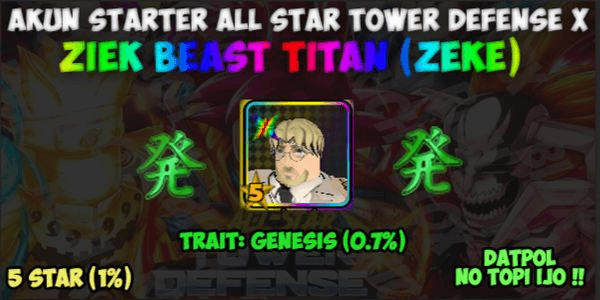 Gambar Product Akun Starter GENESIS Ziek Beast Titan (Zeke) | All Star Tower Defense X (ASTD X)