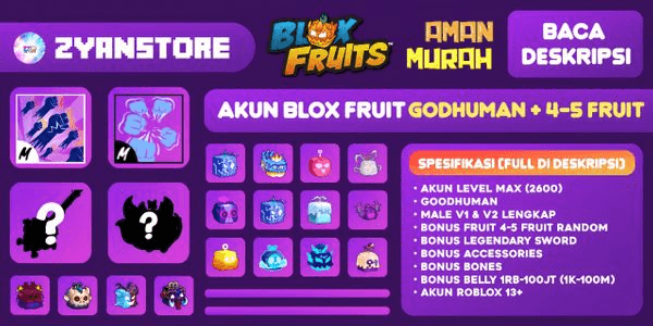 Gambar Product Akun Blox Fruit [GODHUMAN + RANDOM 4-5 FRUIT Di Inventory] [Level MAX]