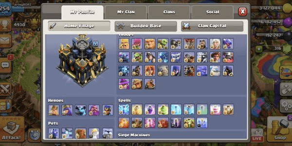 Gambar Product TH17MAXED 4 HERO MAXED FULLMAXED TROOPS DEFFENT MAXED EQUIPMENT GLOWING MANY SKINS