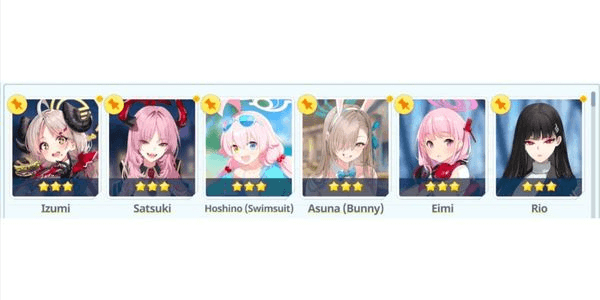 Gambar Product (Global) Starter 6 SSR: Rio, Hoshino (Swimsuit), Asuna (Bunny Girl), Satsuki, Eimi, Izumi
