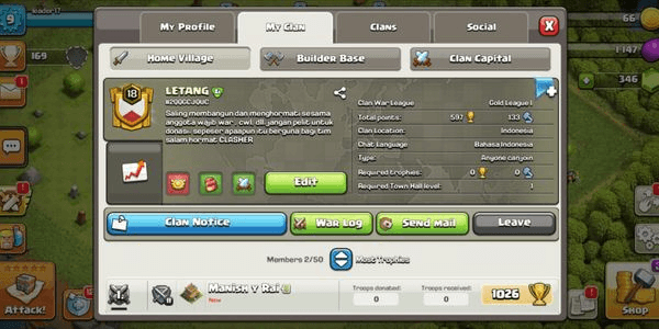 Gambar Product CLAN LVL 18 | LETANG | CH 10 MAX | GOLD I