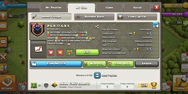 Gambar Product CLAN LVL 22 | PGR 77 GBS | CH 10 MAX | GOLD I