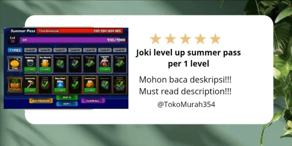 Joki level up summer pass per 1 level