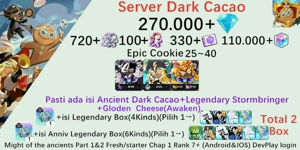 Gambar Product Cookie Run Kingdom starter account(Dack Cacao Server)DC11