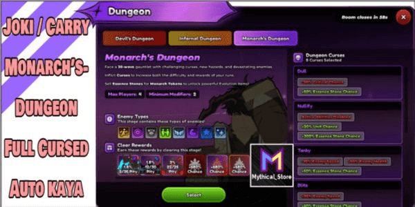 Gambar Product Joki / Carry Monarch's Dungeon Full Cursed ( All Modifier )
