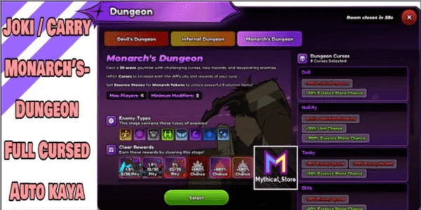 Joki / Carry Monarch's Dungeon Full Cursed ( All Modifier )