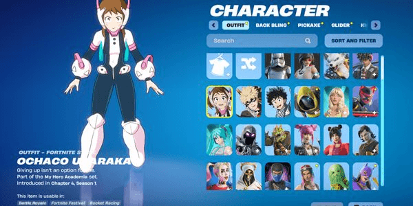 Gambar Product Fortnite Account 159 Character Skins, Includes 2 Miku Sets + My Hero Academia Set