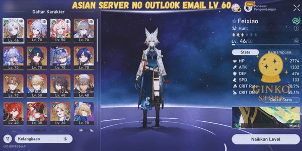 Gambar Product Asian Server||Feixiao Hyachine Topazz Bronya Blade Bailu Dr.Ratio Silverwolf Welt Gepard Rappa Himeko Yanqing Ruanmei||Bonus GI Starter Citlali