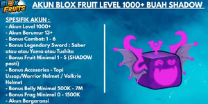 AKUN BLOX FRUIT LEVEL 1000+ BUAH SHADOW BELUM DIMAKAN