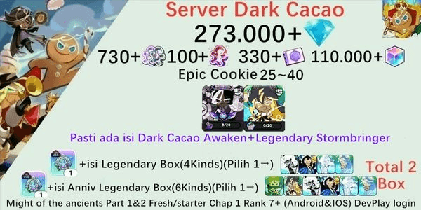 Gambar Product Cookie Run Kingdom starter account(Dack Cacao Server)DC9